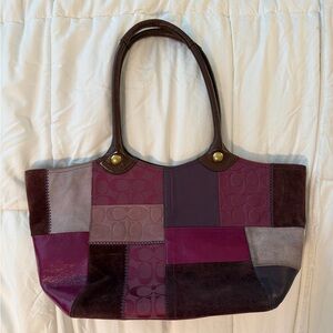 Coach Patchwork Tote Bag - Burgundy and Brown